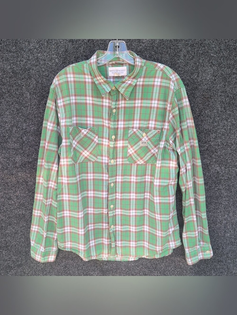 Denim & Supply Ralph Lauren Shirt Mens Extra Large Green Plaid Cotton Camp Work